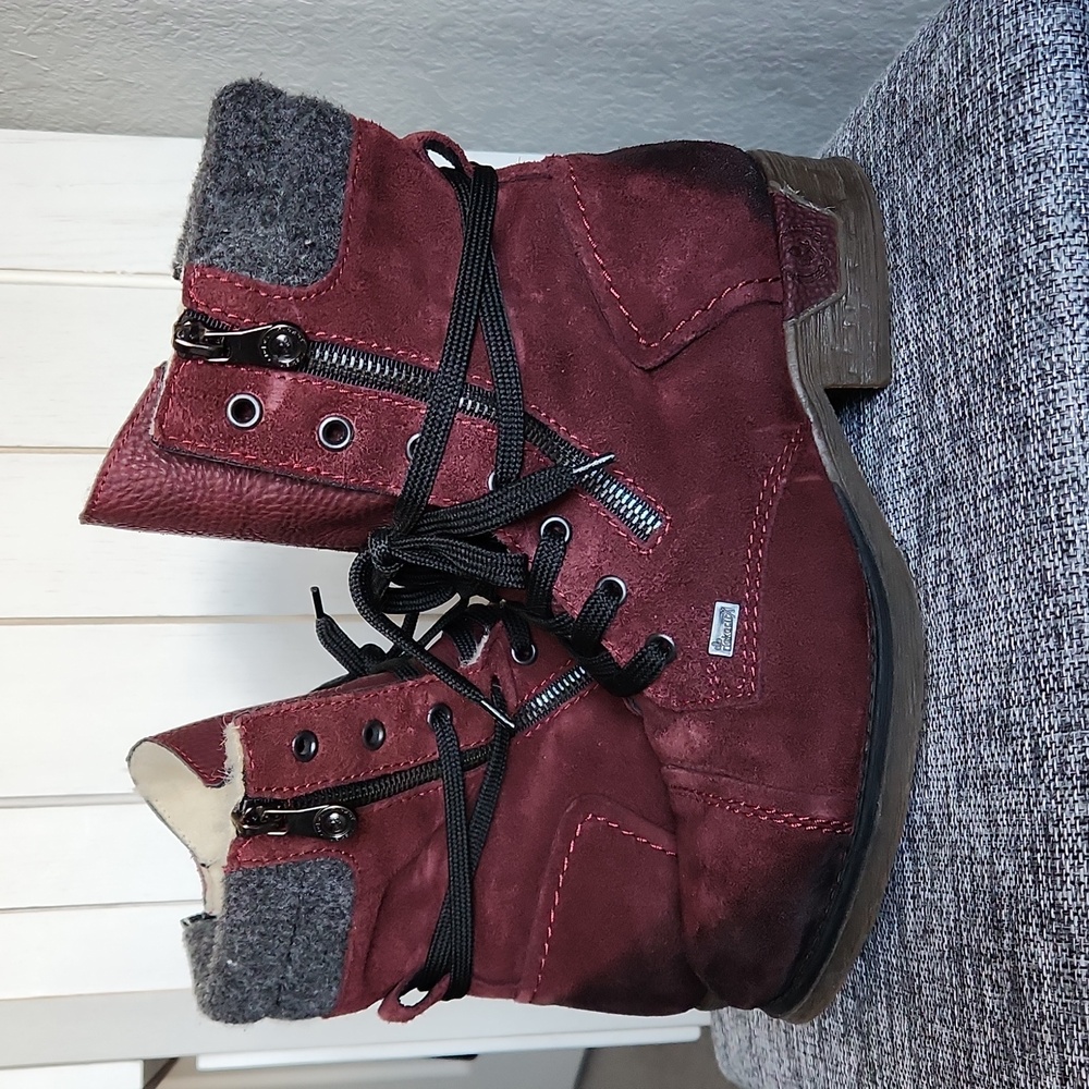 Dark red fleece lined boots
